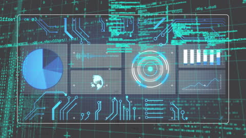 Digital Data Processing Interface with Graphs and Charts Concept