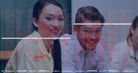 Future Innovators Reviewing Digital Blueprints in High-Tech Meeting