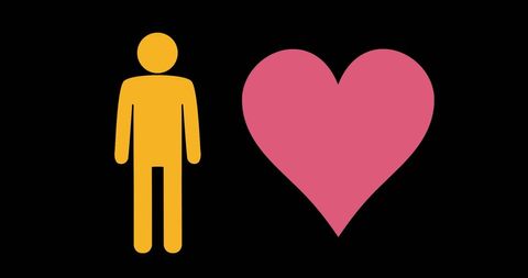 Colorful love symbol featuring stick figure and heart icon