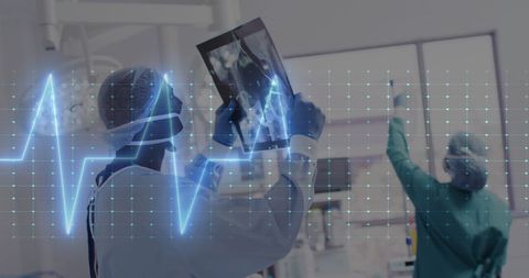 Multiracial Doctors Examining X-ray with Digital Heartbeat Overlay - Download Free Stock Images Pikwizard.com