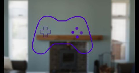 Digital Gamepad Icon Overlaying Modern Living Room Interior