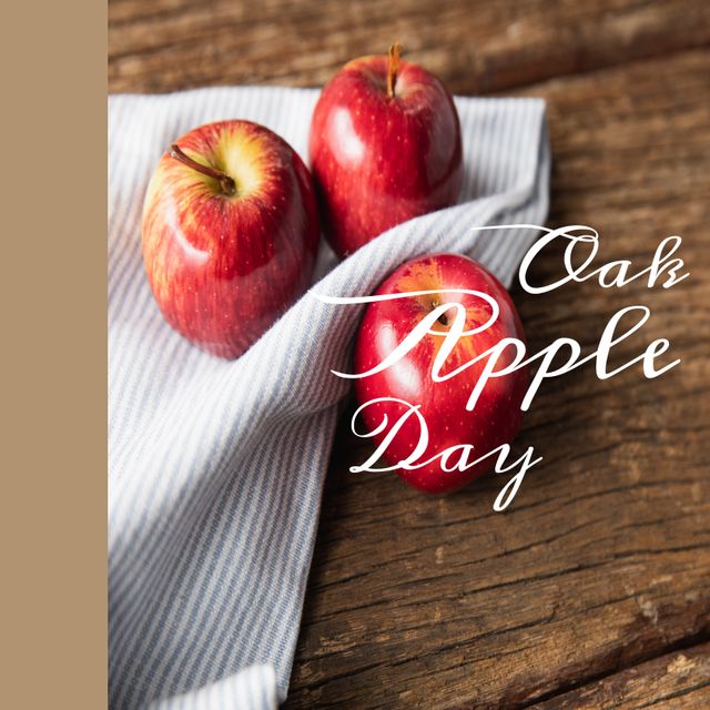 Fresh Red Apples Celebrating Oak Apple Day on Rustic Table - Download Free Stock Templates Pikwizard.com