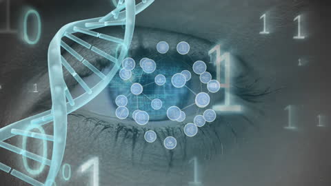 Abstract Futuristic Eye with DNA and Digital Network Icons