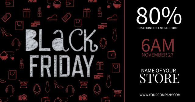 Bold Black Friday Ad With 80 percent Discount and Unique Graphics - Download Free Stock Templates Pikwizard.com