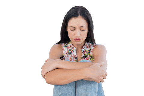 Sad Caucasian Woman with Eyes Closed on Transparent Background