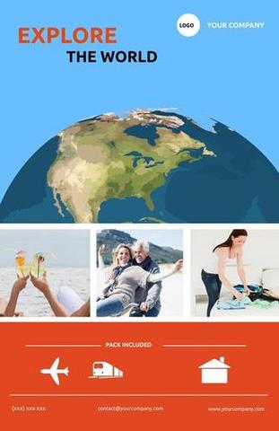 Promoting travel and adventure, the template features a globe and joyful travelers, evoking a sense of wanderlust. Ideal for travel agencies, it can also be used for educational purposes highlighting geography and cultural diversity.