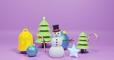 Vibrant 3D Christmas Objects on Purple Background