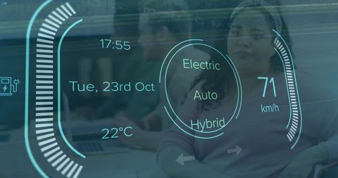 Digital Interface Overlay with Business Meeting in Office