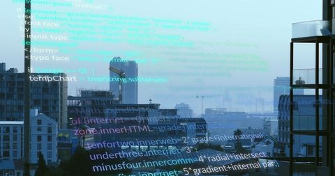 Digital Code Reflections Over Cityscape Silhouette - Download Free Stock Images Pikwizard.com