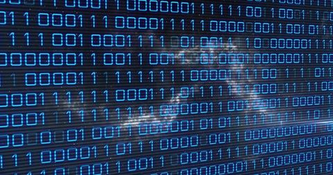 Binary Code Matrix Over Nebula Cloud on Ribbed Digital Panel for Cybersecurity Tech