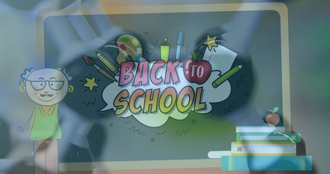 Cartoon Back-to-School Scene on Blackboard