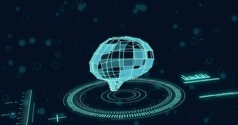 Futuristic digital brain hologram and data analysis concept