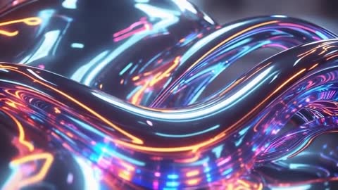 Futuristic Metallic Ribbons with Neon Flashes in Abstract Digital Scene