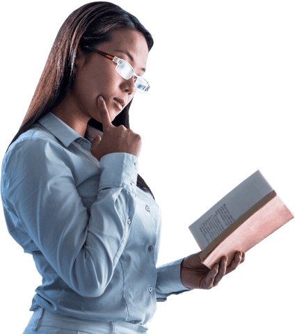 Transparent Businesswoman Reading Book in Office