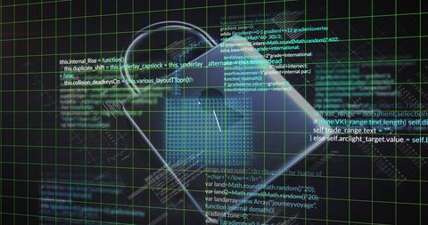 cybersecurity lock with coding interface on grid background - Download Free Stock Images Pikwizard.com
