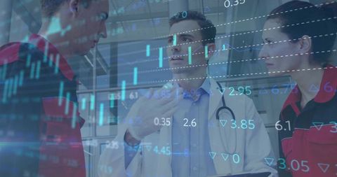 Medical Professionals Analyzing Data with Digital Chart Overlay