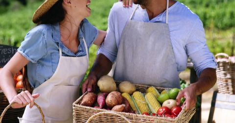 Couple Enjoys Fresh Produce at Outdoor Farmers Market
