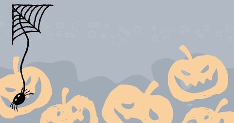 Halloween spider and jack-o'-lanterns on gray background