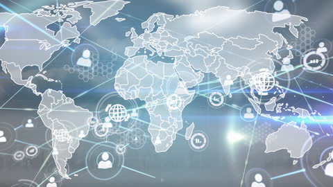 Global Network with Digital World Map and Icons