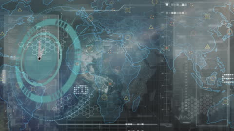 Digital World Map with Clock Animation and Data Interface
