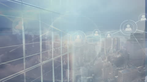 Cityscape Overlaid with Futuristic Network Connections