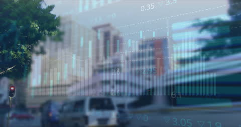 City Traffic Intersecting Futuristic Data Analytics Overlay