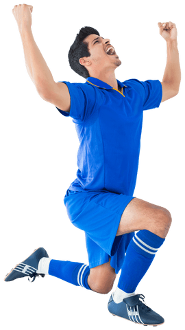 Triumphant Soccer Player Celebrating on Transparent Background