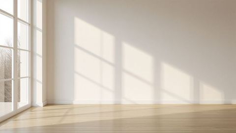 Sunlight Casting Mullioned Window Shadows on Minimal Hardwood Floor