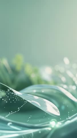 Droplet Rolling Across Transparent Membrane Trailing Green Light Particles | Vertical Fluid Motion