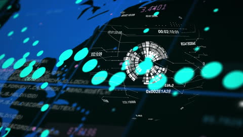 Futuristic Digital Data Animation with Globe in Motion