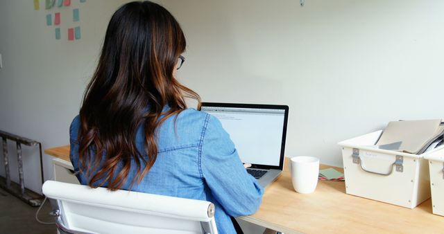 Woman Working on Laptop at Home Desk - Download Free Stock Images Pikwizard.com