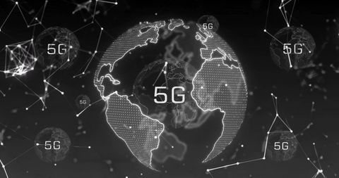 5G Global Network Technology on Abstract Black Background - Download Free Stock Images Pikwizard.com