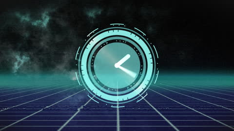 Futuristic Digital Clock Interface in Cyber Space