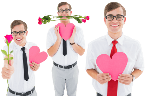 Caucasian Man Celebrates Love with Roses and Paper Hearts on Transparent Background - Download Free Stock Videos Pikwizard.com
