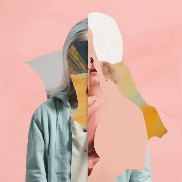 Woman with face covered by pink paper on pink background, created using generative ai technology. Faceless person, anonymity and colour concept digitally generated image.