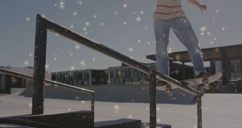 Skateboarding Trick at Urban Skatepark with Stylish Star Filter Effect