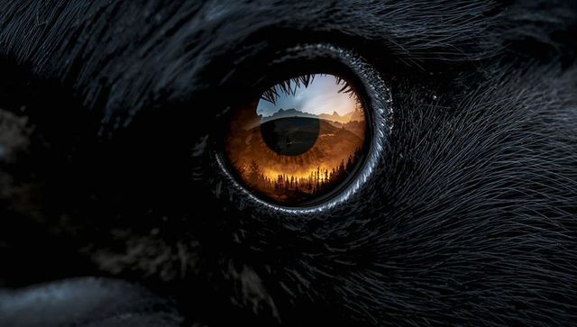 Bird eye reflects majestic mountain sunrise