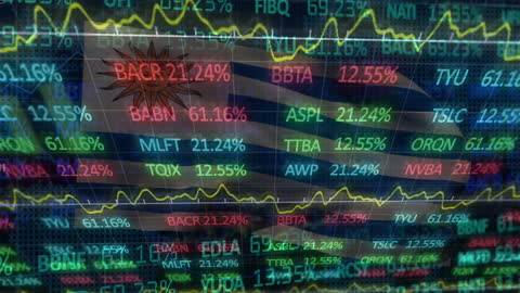 Digital Stock Market Trends Projected on Flag Background