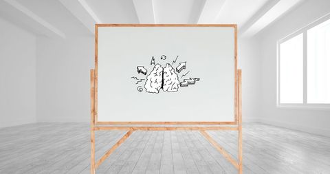 Brainstorming Creativity Symbol on Whiteboard in Minimalist Room