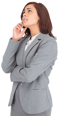 Confused Hispanic Businesswoman in Thought on Transparent Background
