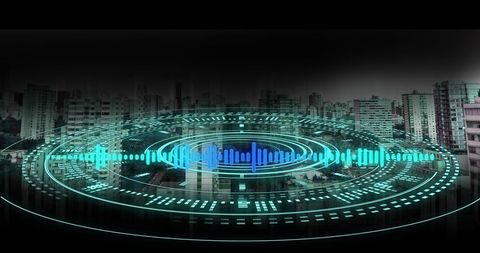 Futuristic Neon Cityscape with Circular Technological Concept - Download Free Stock Images Pikwizard.com
