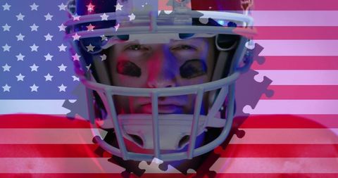 American Football Player and USA Flag Combined with Patriotism