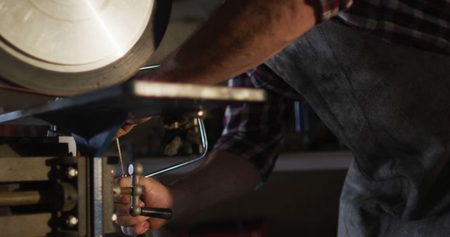 Skilled Craftsman Working with Metal Lathe Machine in Workshop - Download Free Stock Images Pikwizard.com