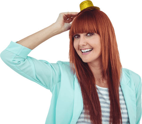 Playful Woman in Transparent Background Wearing Tiny Gold Party Hat - Download Free Stock Videos Pikwizard.com