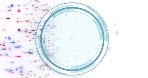 Circular scanner and colored particles depicting data flow and security