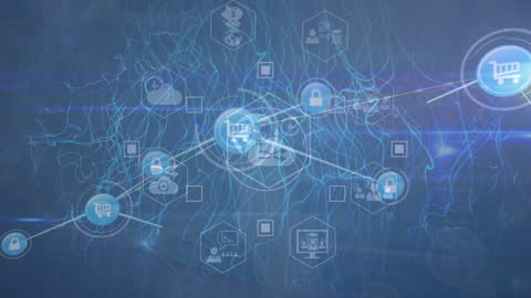 Digital Interface Concept with Media Icons and Data Networks