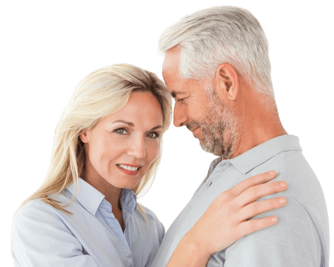 Transparent Happy Couple Embracing with Affectionate Gesture