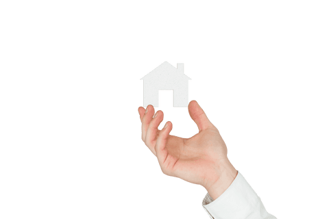 Hand of Caucasian Man Holding House Icon Transparent Background