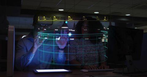 Businessman Interacting with Virtual Financial Data Interface