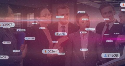 Executives reviewing holographic analytics overlays in corporate boardroom